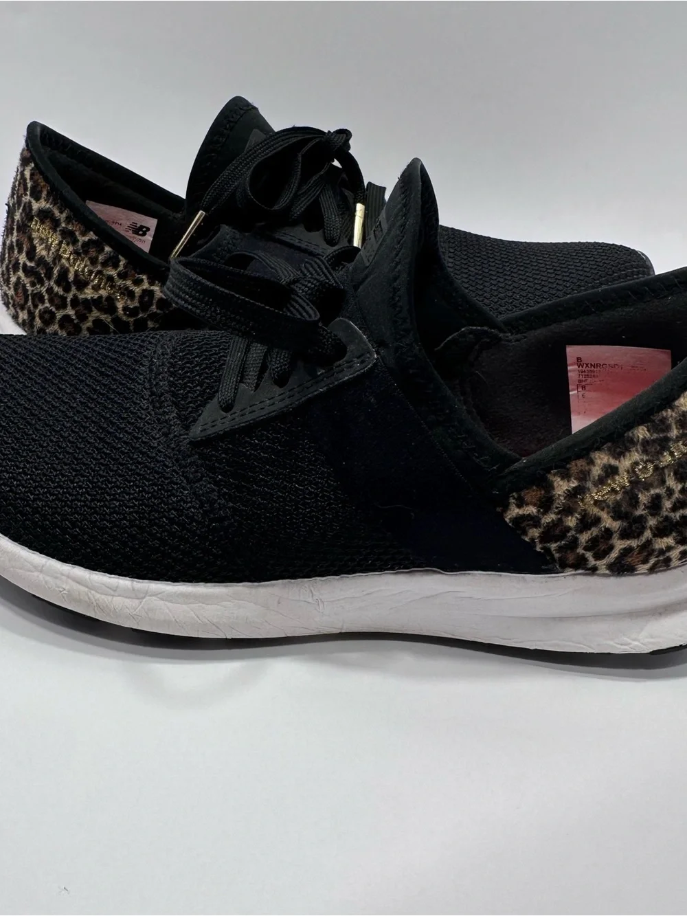 New Balance Black Knit Women's Size 8 Sneaker with Leopard Accent